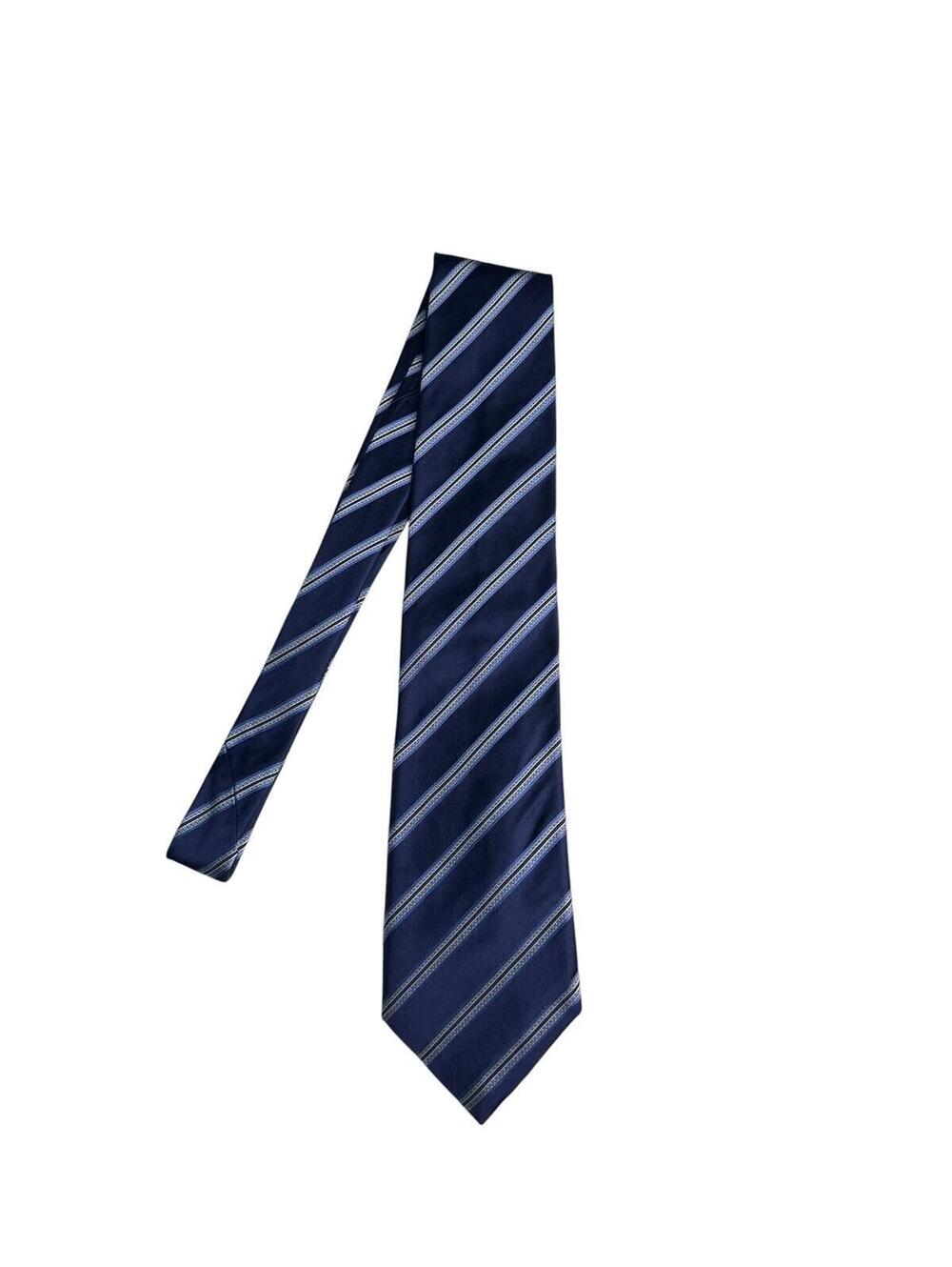 Canali Silk Tie Navy Blue Striped Made in Italy Classic